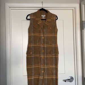Vtg Express Brown Plaid Button Down Shirt Dress 12
